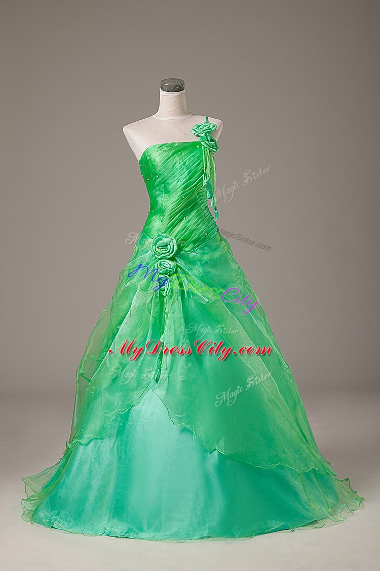 Discount Floor Length Green Ball Gown Prom Dress One Shoulder Sleeveless Lace Up