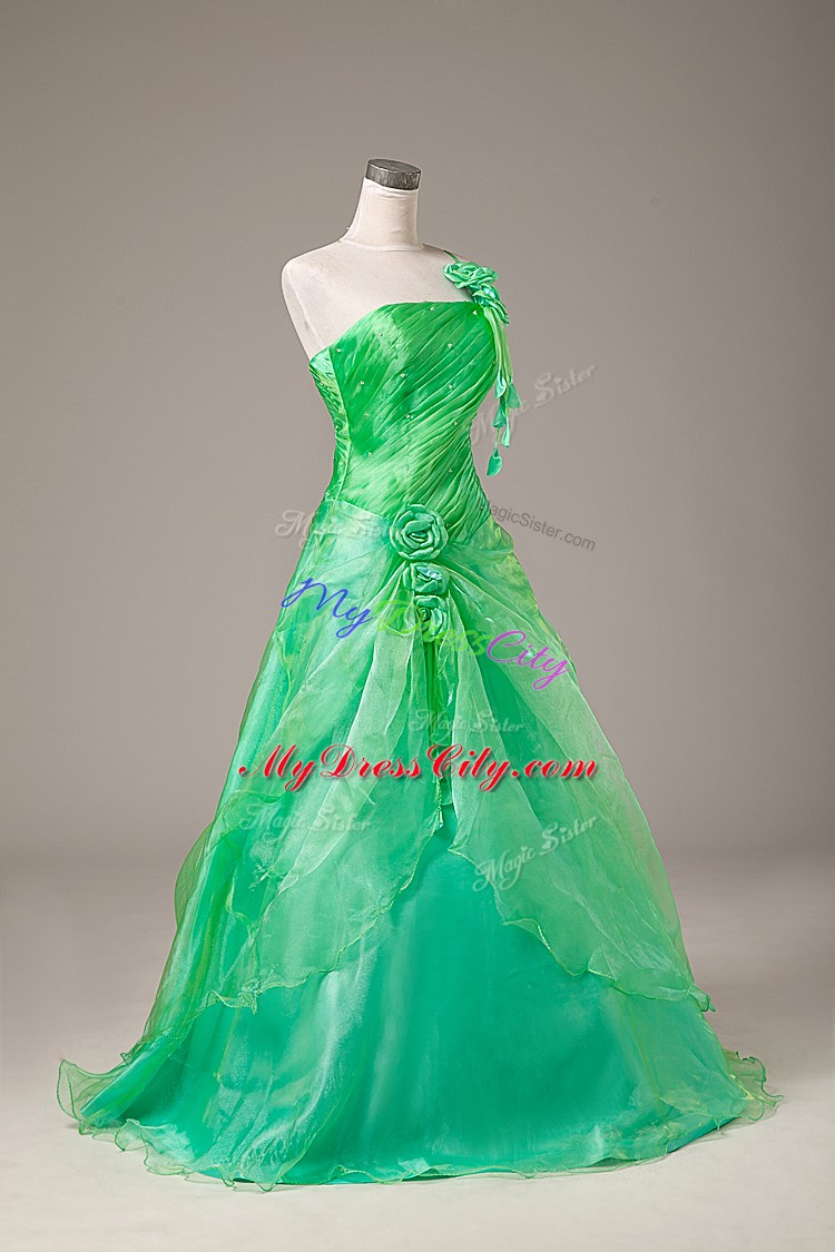 Discount Floor Length Green Ball Gown Prom Dress One Shoulder Sleeveless Lace Up