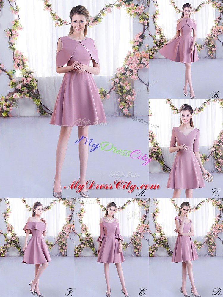 Gorgeous A-line Bridesmaid Dresses Pink Scoop Chiffon Half Sleeves Mini Length Zipper