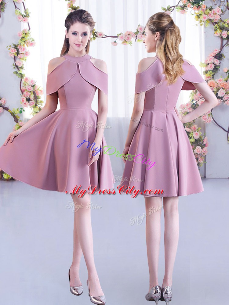 Gorgeous A-line Bridesmaid Dresses Pink Scoop Chiffon Half Sleeves Mini Length Zipper