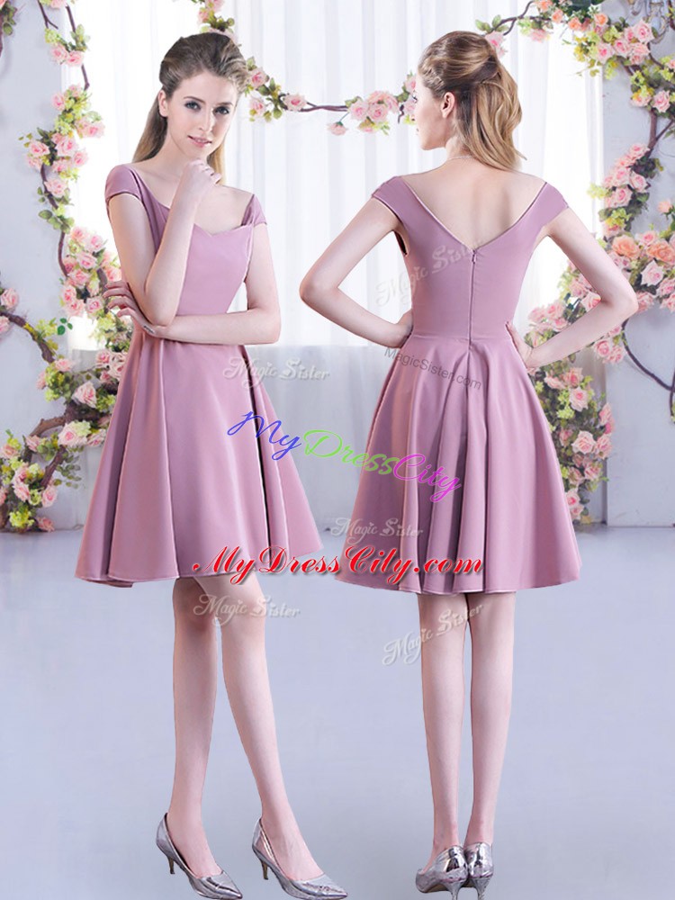 Gorgeous A-line Bridesmaid Dresses Pink Scoop Chiffon Half Sleeves Mini Length Zipper