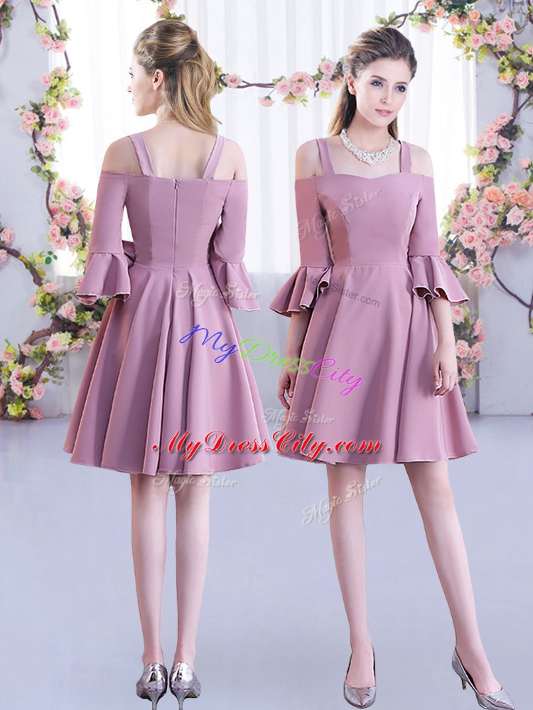 Gorgeous A-line Bridesmaid Dresses Pink Scoop Chiffon Half Sleeves Mini Length Zipper