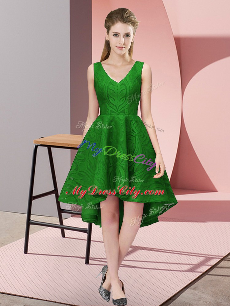 Custom Design High Low A-line Sleeveless Green Bridesmaid Gown Zipper