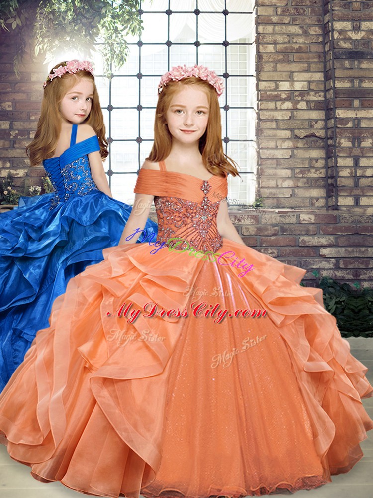 Floor Length Orange Vestidos de Quinceanera Off The Shoulder Sleeveless Lace Up