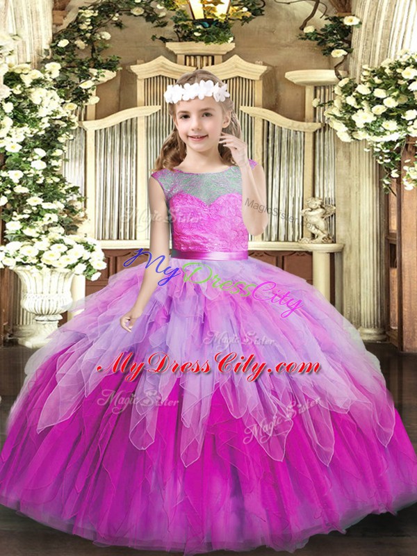 Floor Length Lace Up Pageant Dress for Teens Multi-color for Party and Wedding Party with Lace and Ruffles