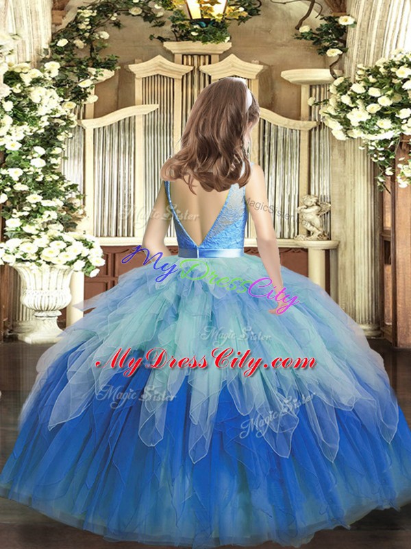 Floor Length Lace Up Pageant Dress for Teens Multi-color for Party and Wedding Party with Lace and Ruffles