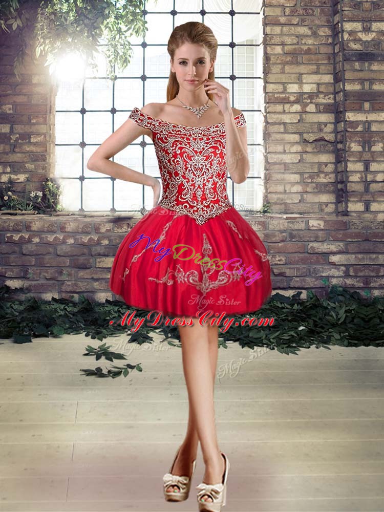 Floor Length Three Pieces Sleeveless Red Sweet 16 Dress Lace Up