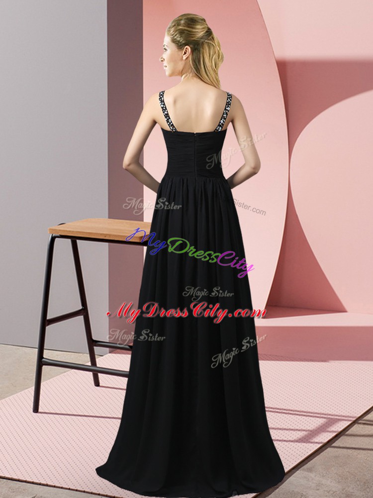 Floor Length Empire Sleeveless Navy Blue Evening Gowns Zipper