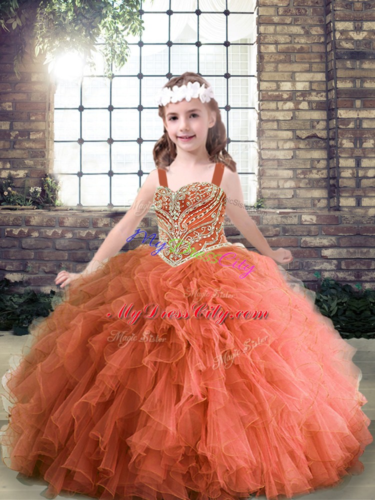 Popular Beading and Ruffles Winning Pageant Gowns Rust Red Lace Up Sleeveless Floor Length