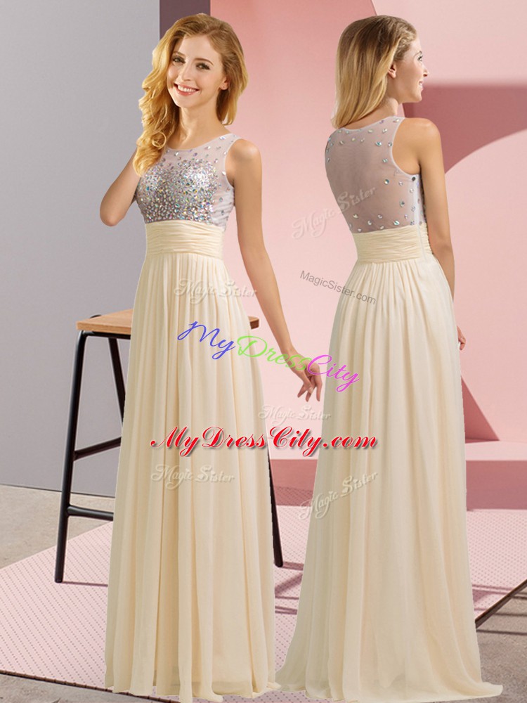 Fashionable Chiffon Scoop Sleeveless Side Zipper Beading Bridesmaid Gown in Champagne