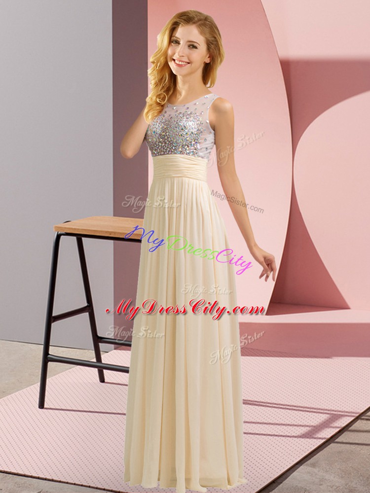 Fashionable Chiffon Scoop Sleeveless Side Zipper Beading Bridesmaid Gown in Champagne