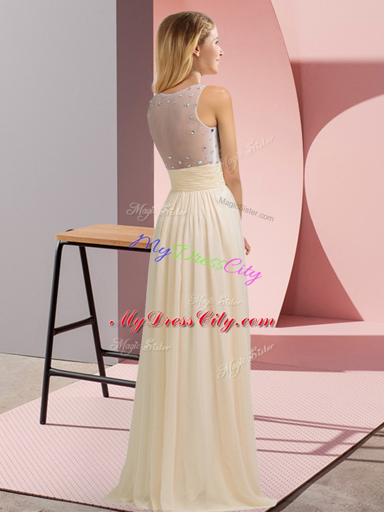 Fashionable Chiffon Scoop Sleeveless Side Zipper Beading Bridesmaid Gown in Champagne