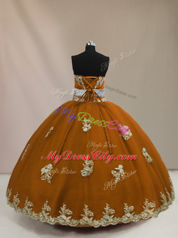 New Style Appliques Quinceanera Dresses Brown Lace Up Sleeveless Floor Length