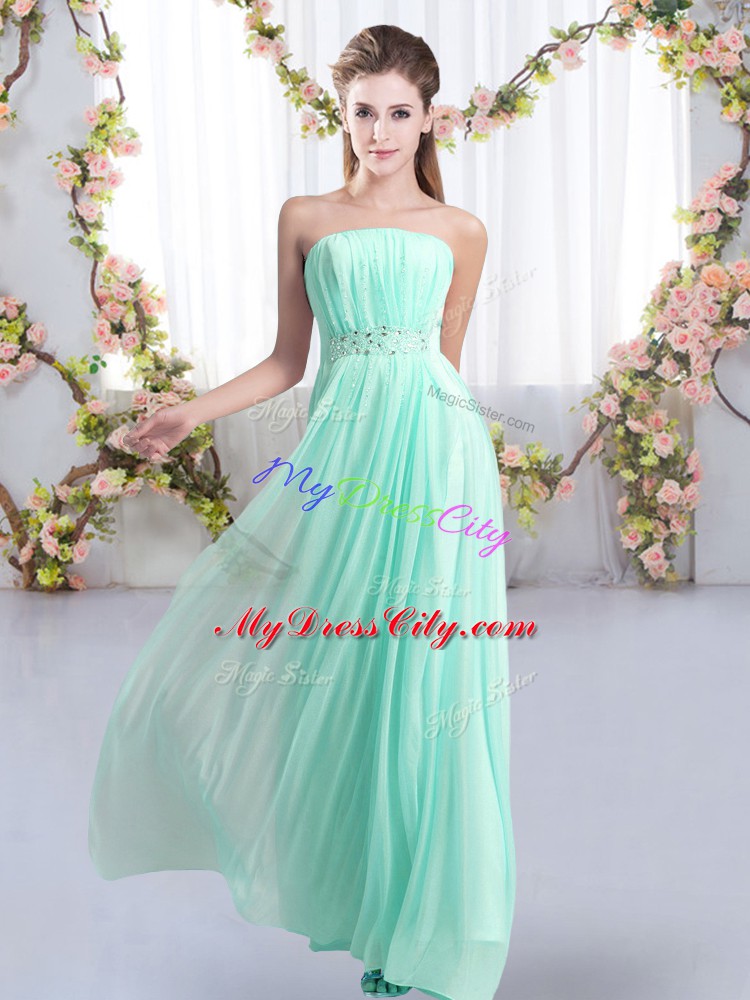 Sleeveless Sweep Train Lace Up Beading Bridesmaid Dress