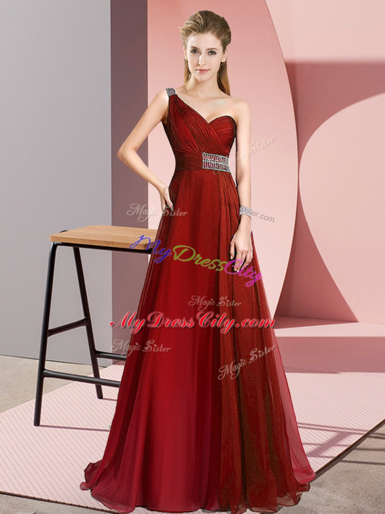 Hot Sale Wine Red Criss Cross Evening Dress Beading Sleeveless Brush Train