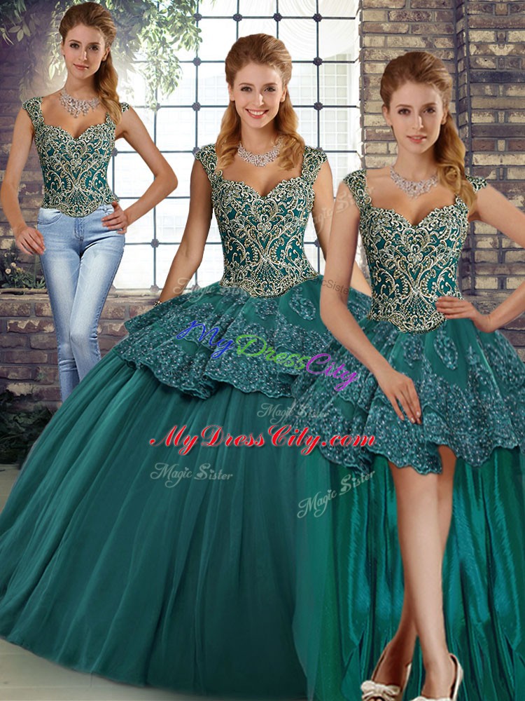 Admirable Green Sleeveless Beading and Appliques Floor Length Sweet 16 Dresses