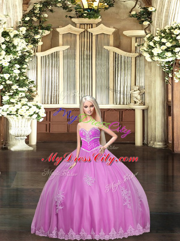 Top Selling Sweetheart Sleeveless Lace Up Quinceanera Dress Lilac Tulle