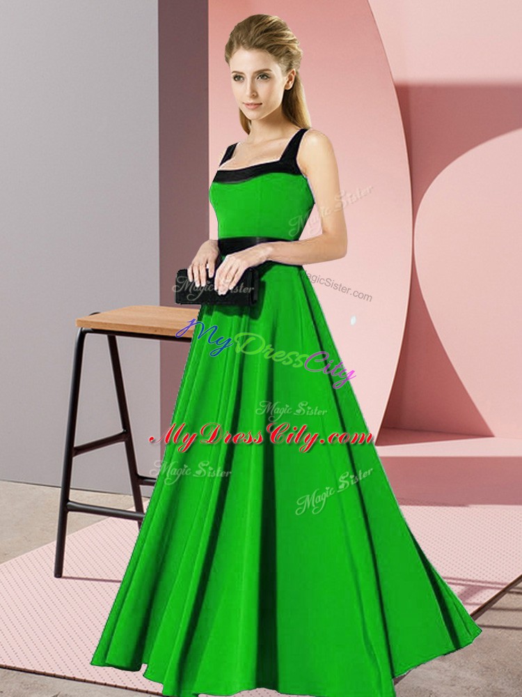 Green Sleeveless Floor Length Belt Zipper Bridesmaid Dress