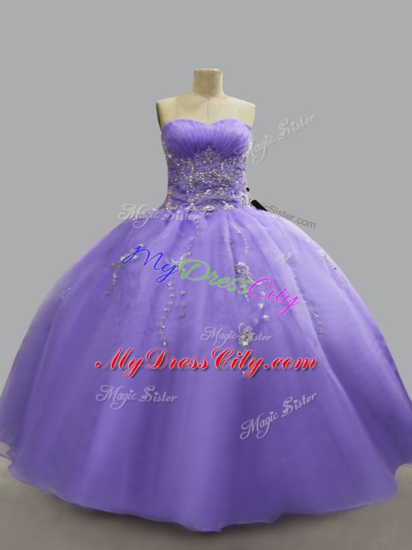 Lavender Lace Up Vestidos de Quinceanera Beading Sleeveless Floor Length