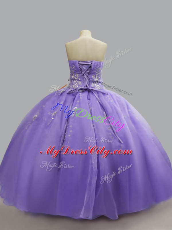 Lavender Lace Up Vestidos de Quinceanera Beading Sleeveless Floor Length