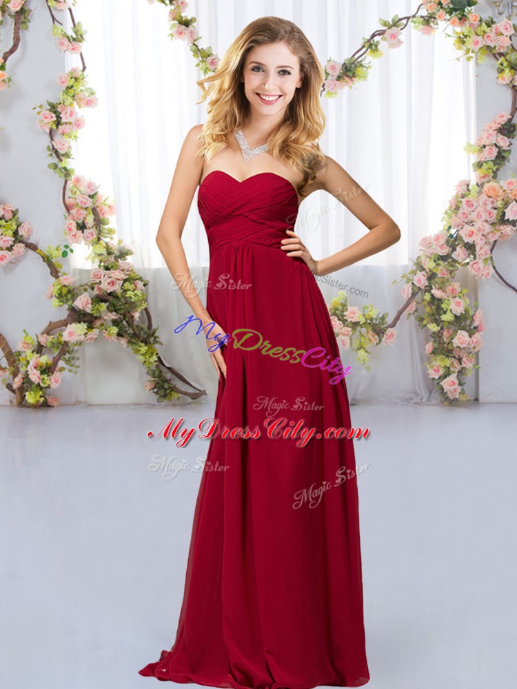 Latest Floor Length Wine Red Wedding Party Dress Chiffon Sleeveless Beading