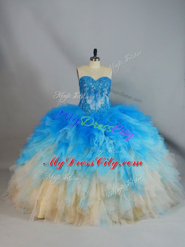 Fancy Lace Up 15 Quinceanera Dress Multi-color for Sweet 16 and Quinceanera with Appliques and Ruffles