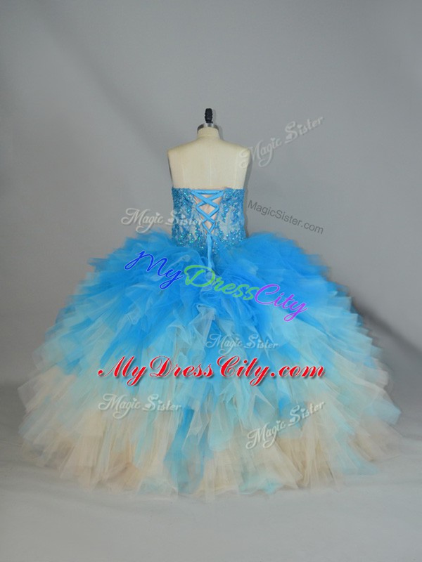 Fancy Lace Up 15 Quinceanera Dress Multi-color for Sweet 16 and Quinceanera with Appliques and Ruffles