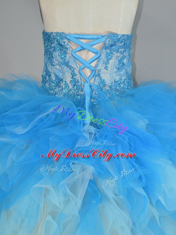 Fancy Lace Up 15 Quinceanera Dress Multi-color for Sweet 16 and Quinceanera with Appliques and Ruffles