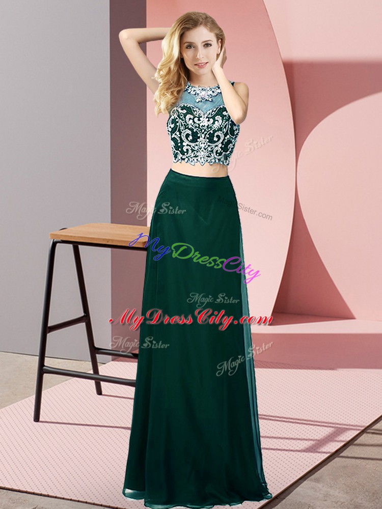 Fine Peacock Green Scoop Neckline Beading Junior Homecoming Dress Sleeveless Backless