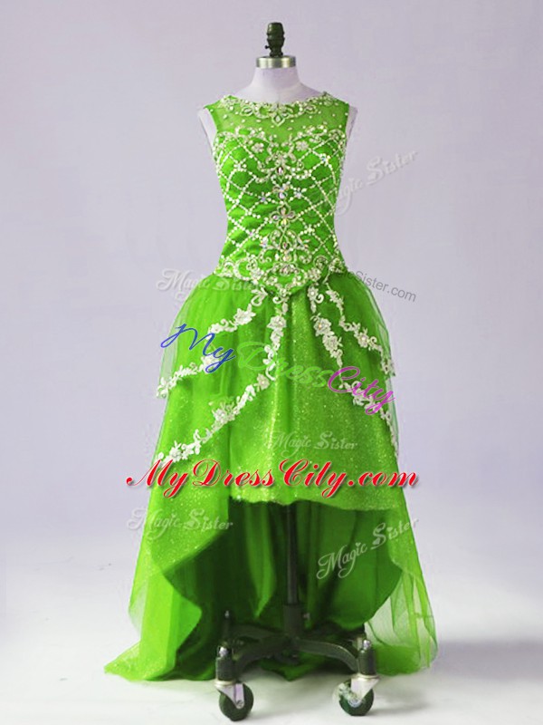 Adorable A-line Tulle Scoop Sleeveless Beading and Appliques High Low Zipper Winning Pageant Gowns