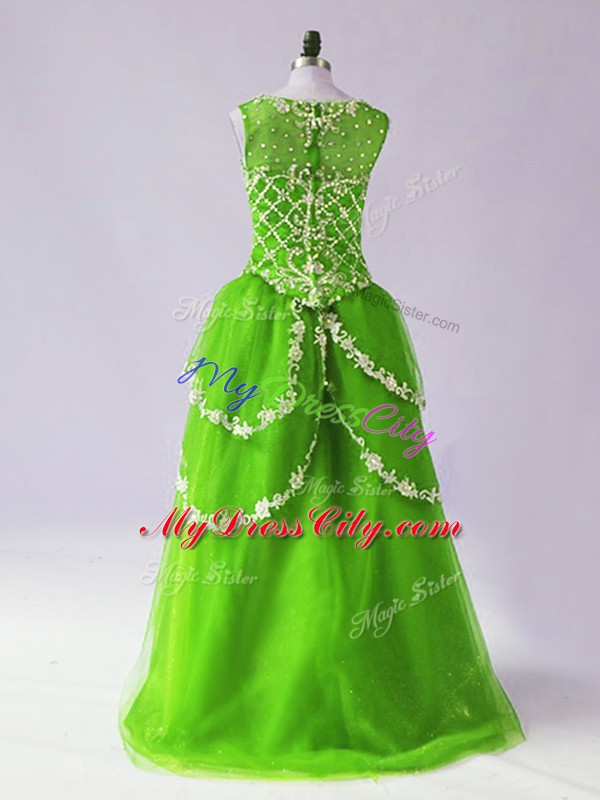 Adorable A-line Tulle Scoop Sleeveless Beading and Appliques High Low Zipper Winning Pageant Gowns