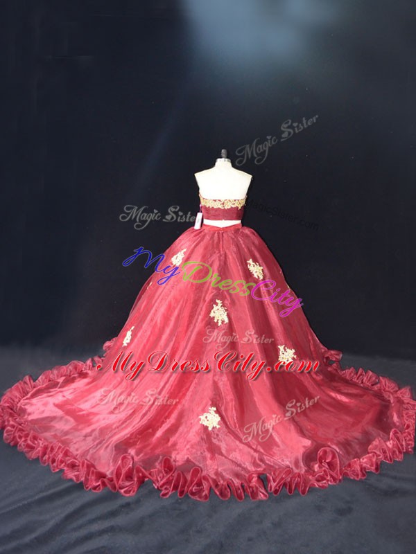 Chic Ball Gowns Sleeveless Red and Burgundy 15 Quinceanera Dress Zipper