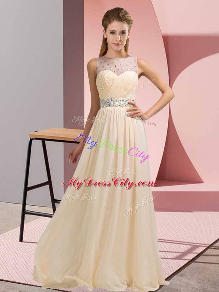 Champagne Sleeveless Chiffon Backless Prom Dress for Prom and Party