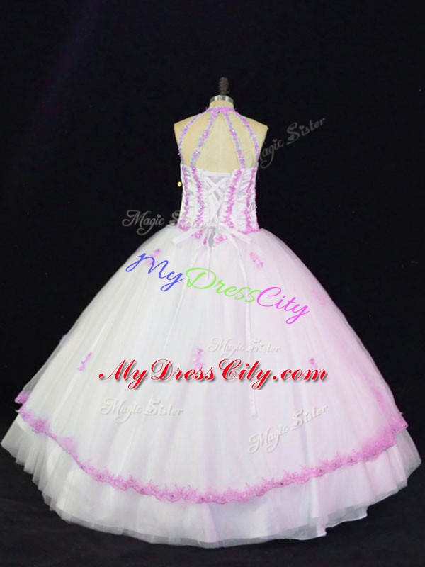 Halter Top Sleeveless Lace Up Sweet 16 Dress White Tulle