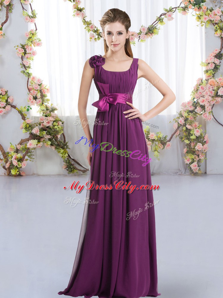 Cheap Floor Length Dark Purple Wedding Party Dress Straps Sleeveless Zipper