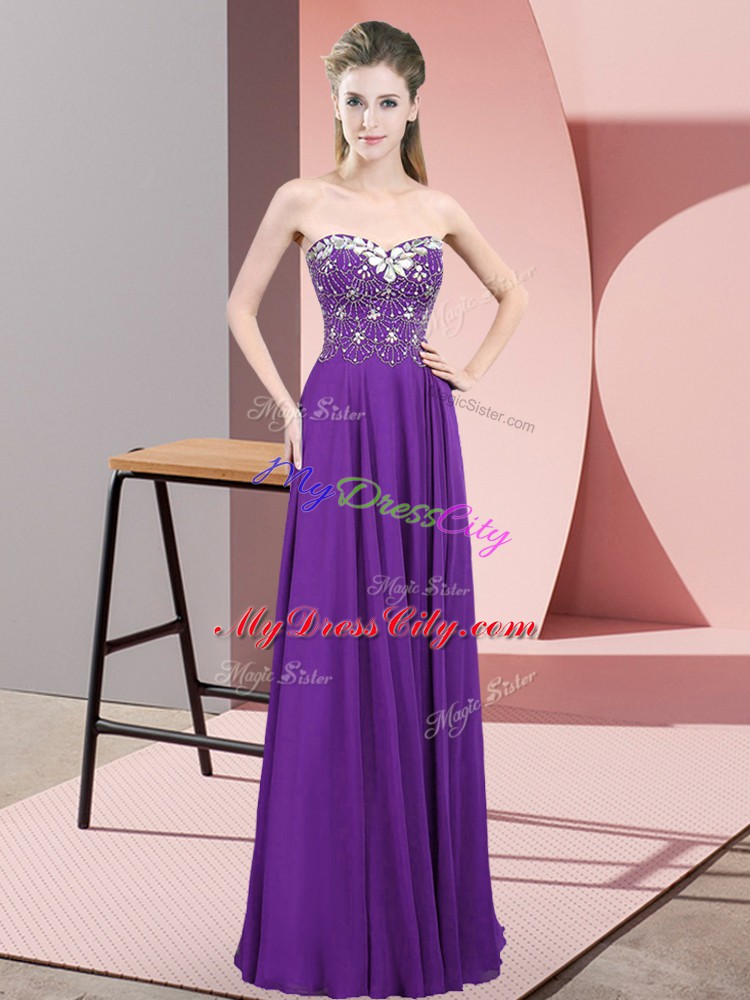 Purple Custom Made Prom and Party with Beading Sweetheart Sleeveless Zipper