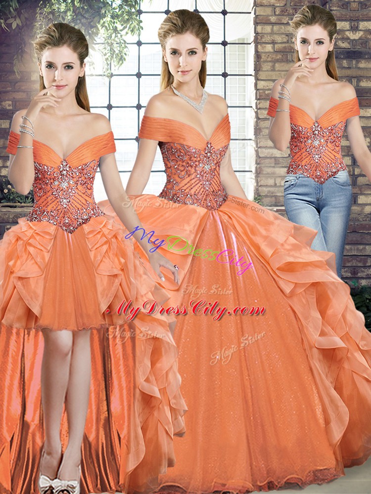 Excellent Sleeveless Lace Up Floor Length Beading and Ruffles Sweet 16 Dress