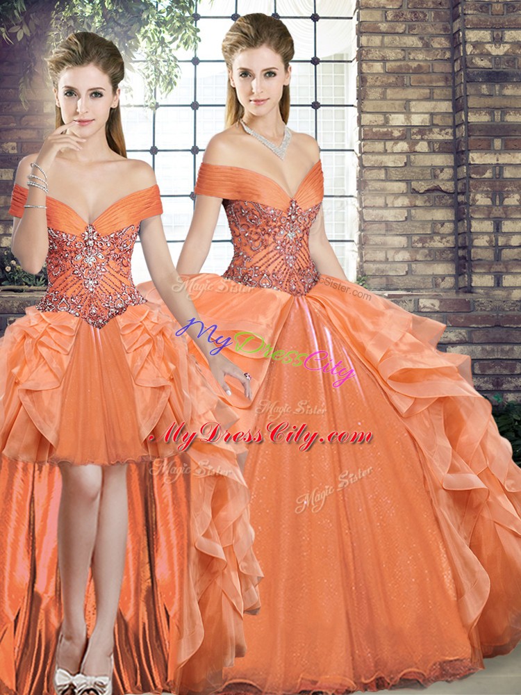 Excellent Sleeveless Lace Up Floor Length Beading and Ruffles Sweet 16 Dress