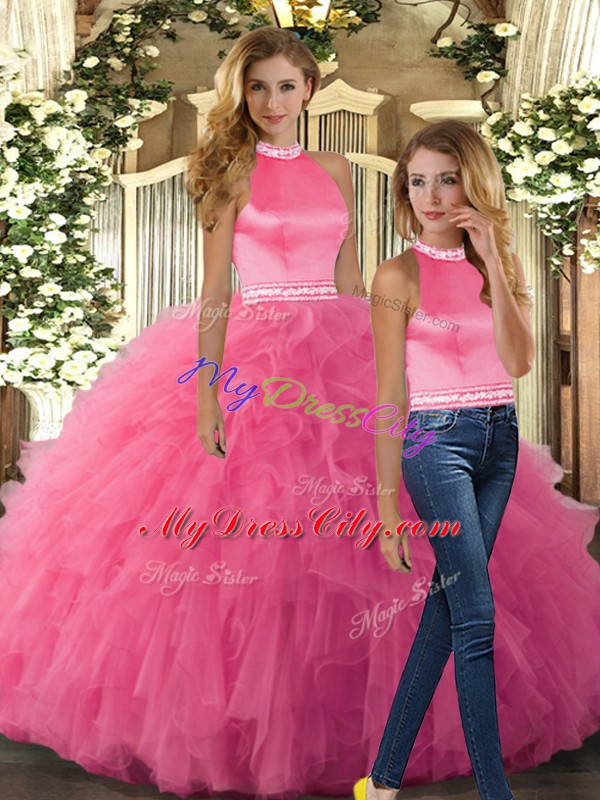 Decent Sleeveless Beading and Ruffles Backless 15th Birthday Dress