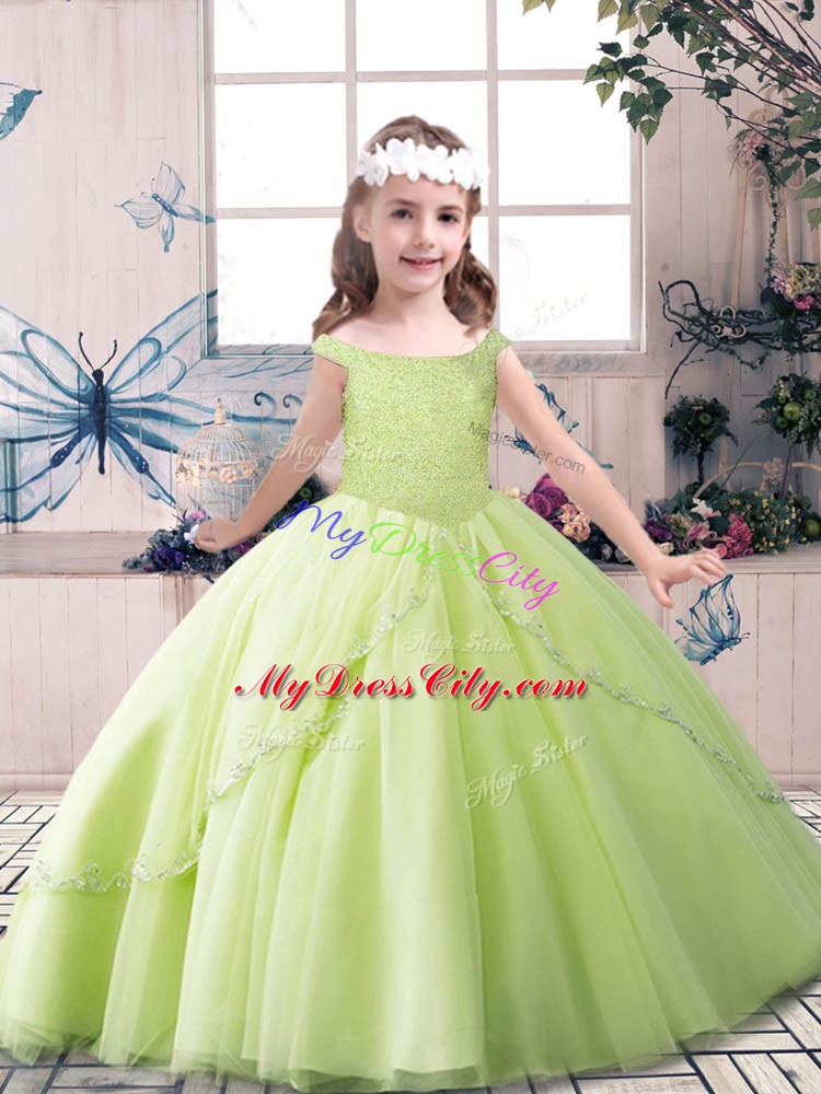 Floor Length Ball Gowns Sleeveless Yellow Green and Pink And White Kids Formal Wear Lace Up