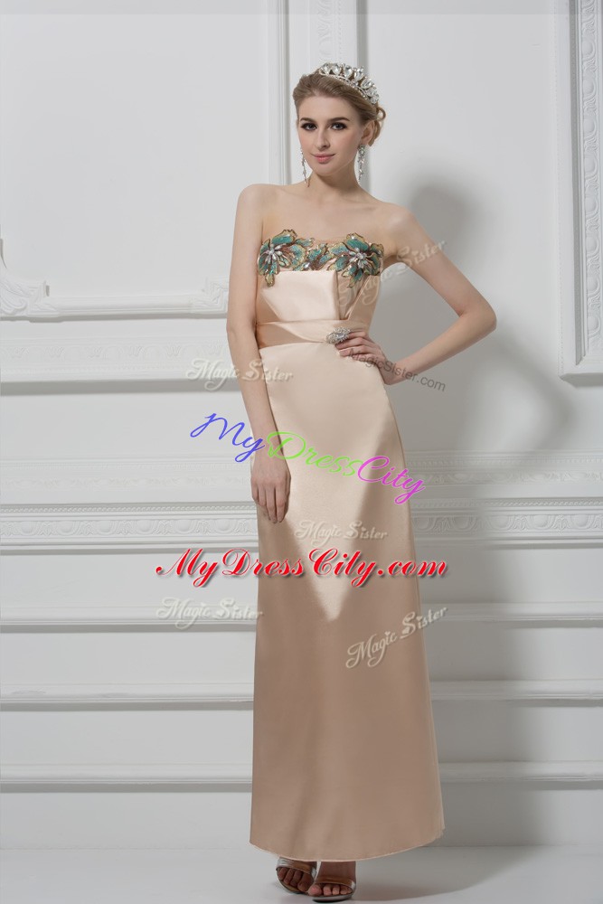 Captivating Champagne Lace Up Prom Evening Gown Lace and Appliques Sleeveless Floor Length