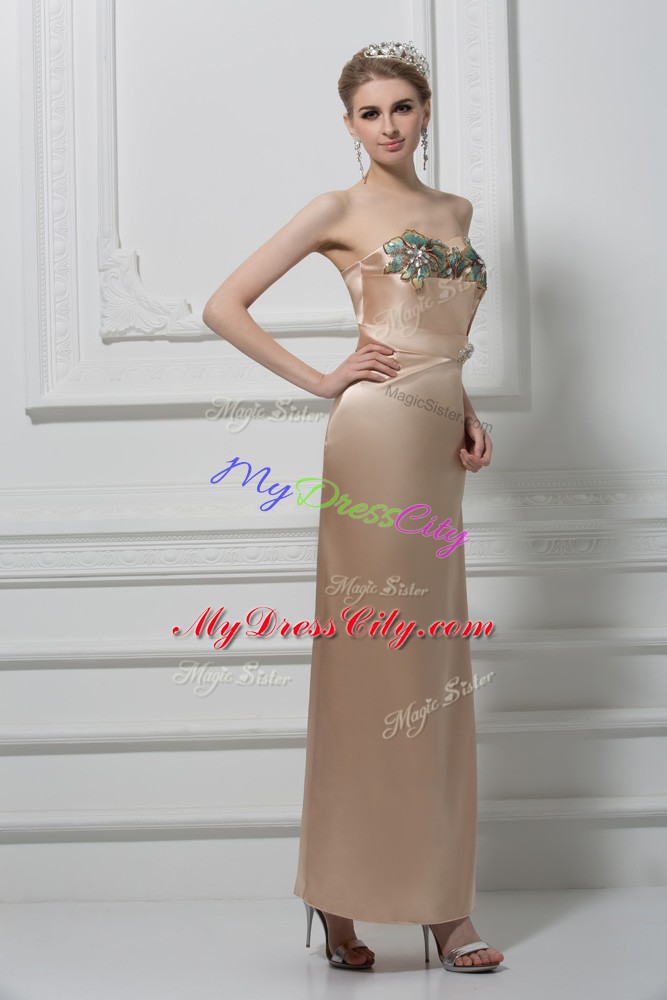 Captivating Champagne Lace Up Prom Evening Gown Lace and Appliques Sleeveless Floor Length