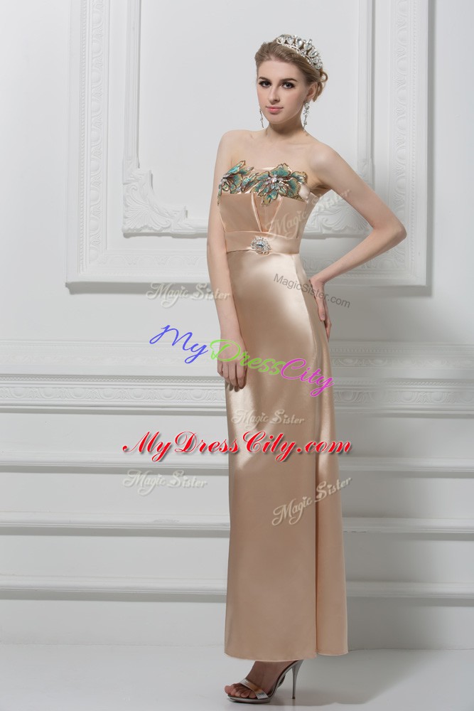 Captivating Champagne Lace Up Prom Evening Gown Lace and Appliques Sleeveless Floor Length