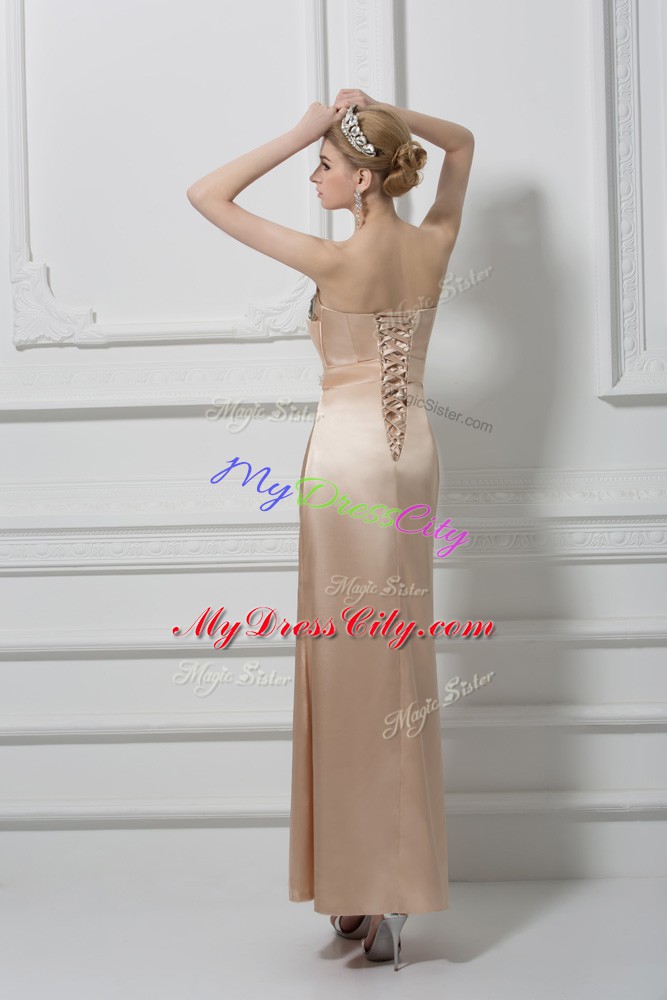 Captivating Champagne Lace Up Prom Evening Gown Lace and Appliques Sleeveless Floor Length