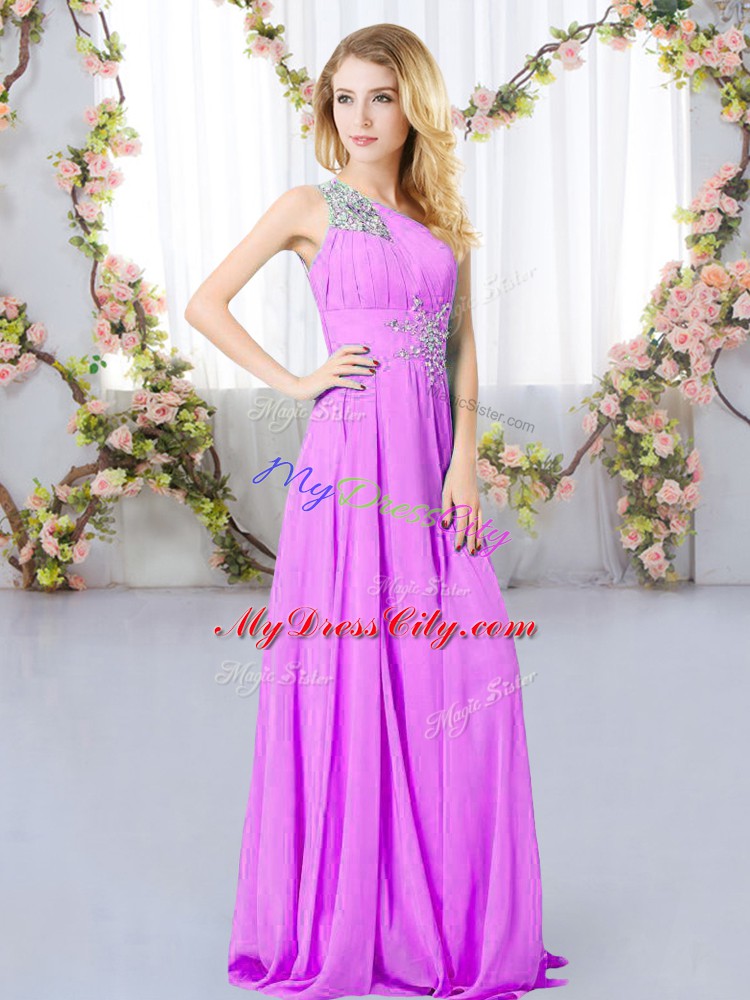 Low Price One Shoulder Sleeveless Chiffon Bridesmaid Dresses Beading Zipper