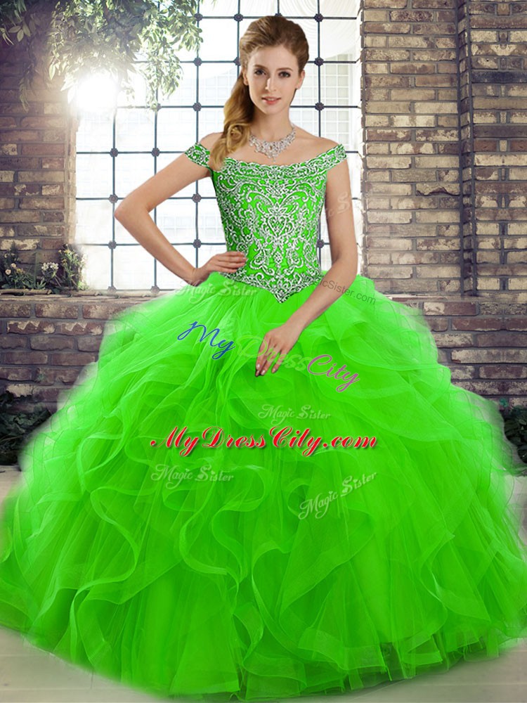 Discount Tulle Sleeveless Quinceanera Dress Brush Train and Beading and Ruffles