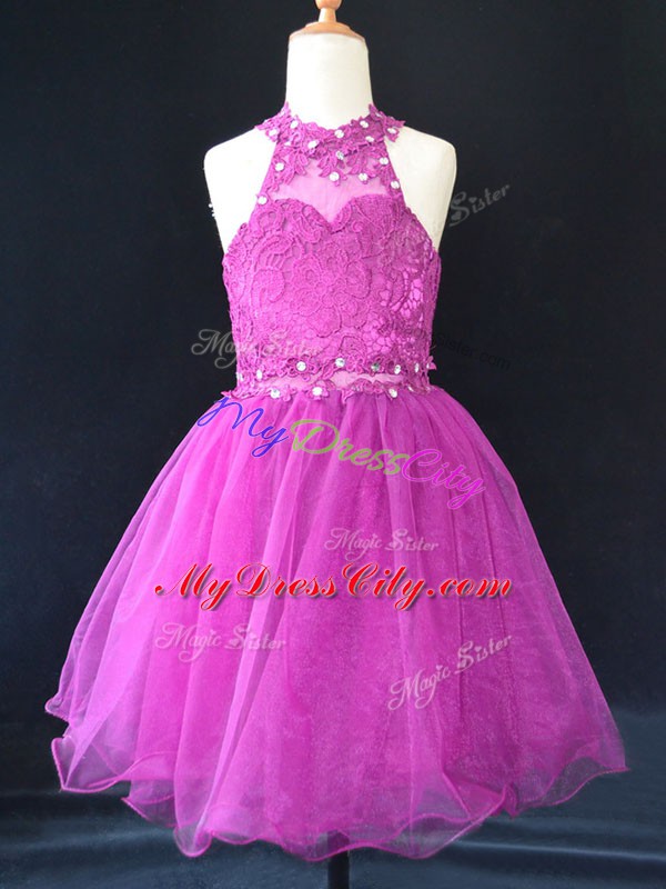 Halter Top Sleeveless Organza Winning Pageant Gowns Beading and Lace Lace Up