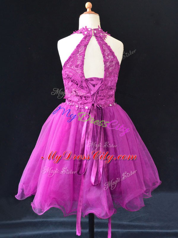 Halter Top Sleeveless Organza Winning Pageant Gowns Beading and Lace Lace Up