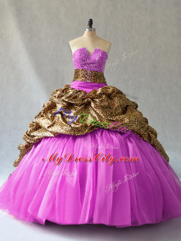 Lilac Quinceanera Dress Sweet 16 and Quinceanera with Beading and Pick Ups V-neck Sleeveless Brush Train Lace Up