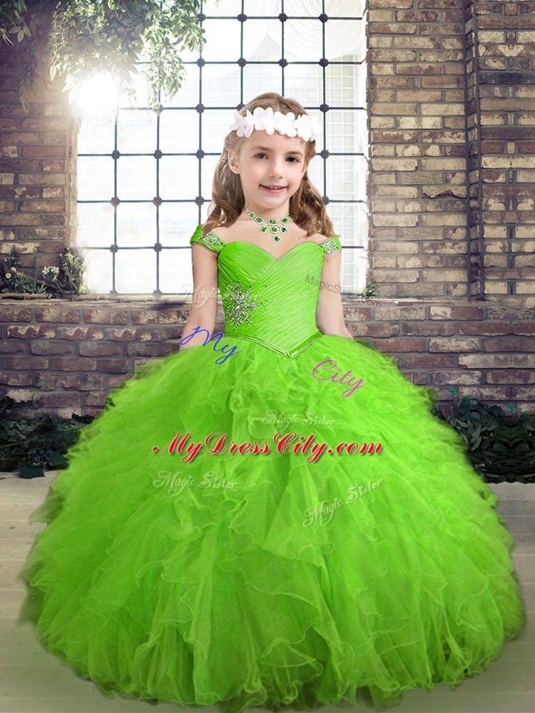 Affordable Beading and Ruffles Pageant Dress Womens Lace Up Sleeveless Floor Length